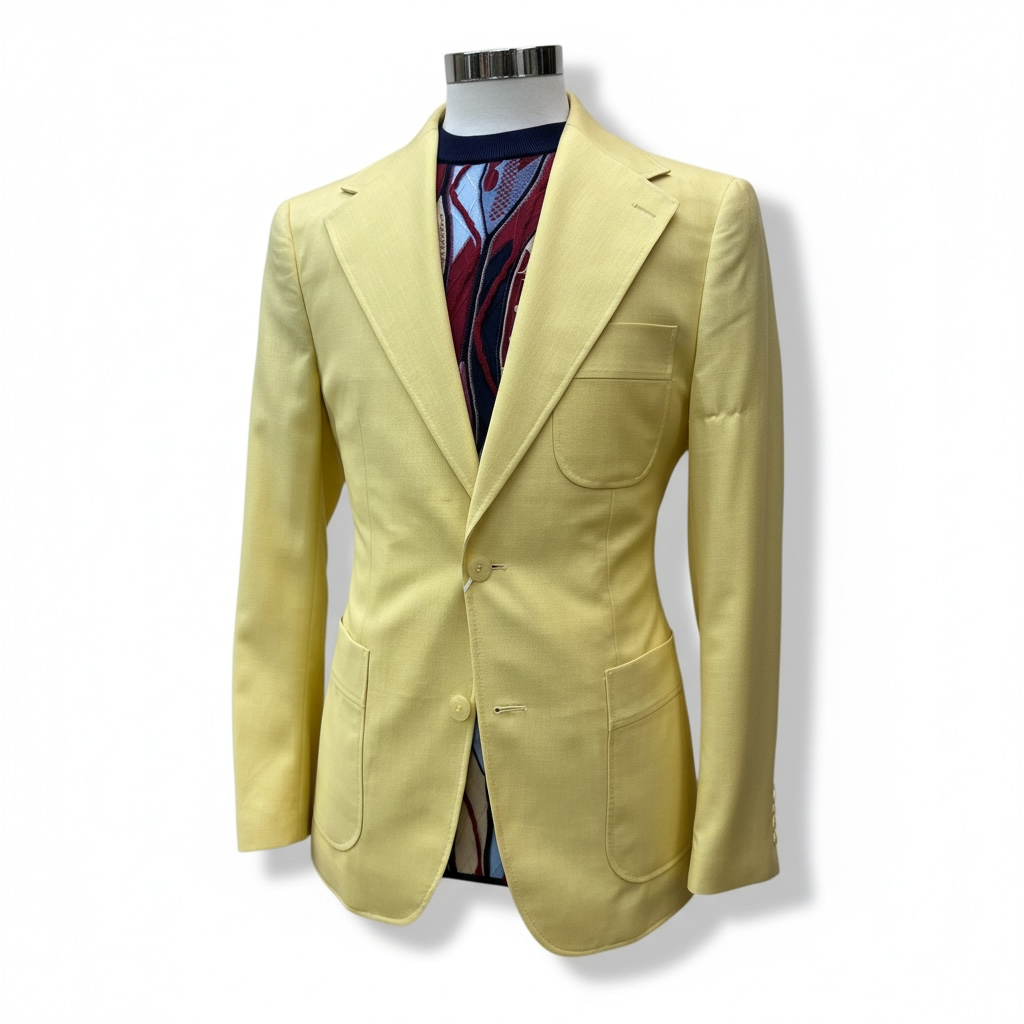Couture Yellow Coat w/Navy Linen Pants
