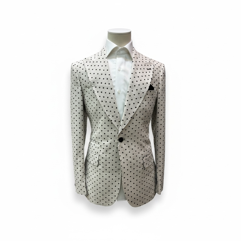 Couture Tan Black Polka Dot Coat w/Black Linen Pants