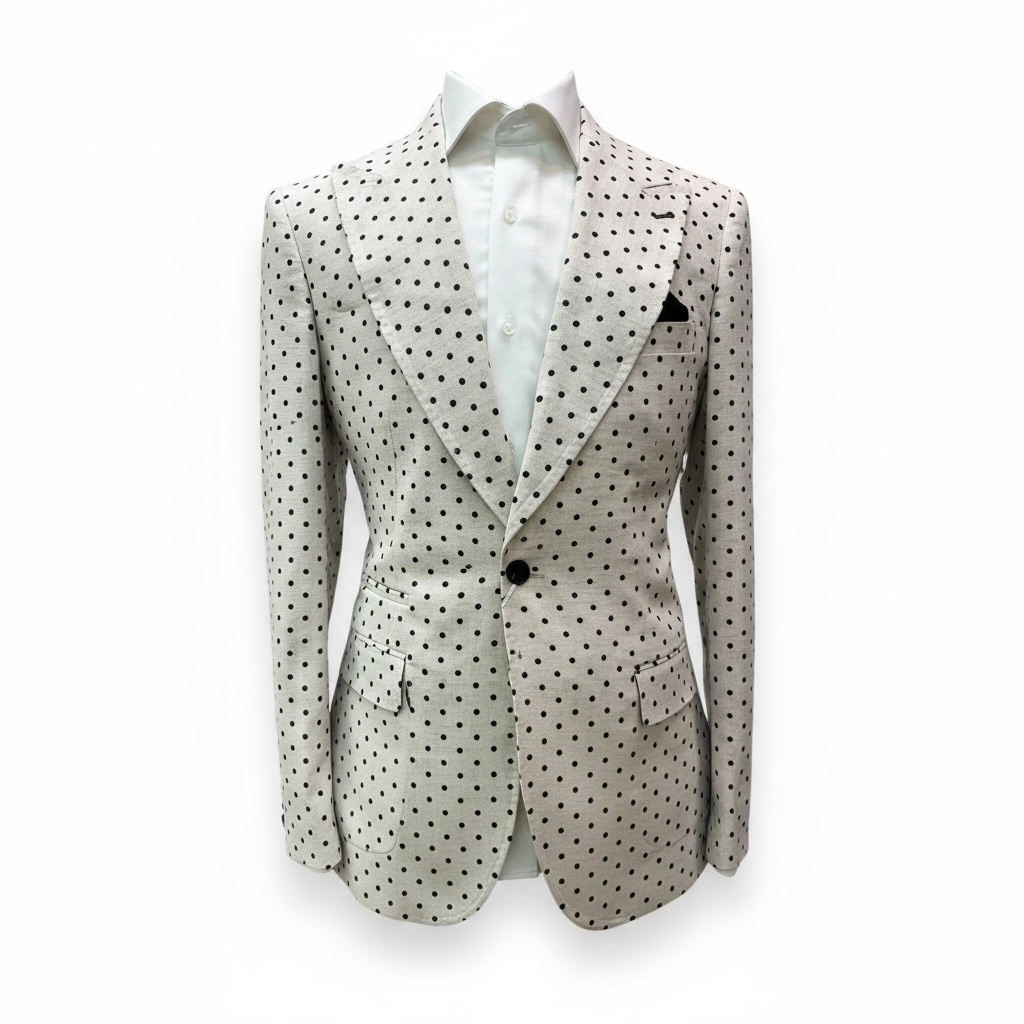 Couture Tan Black Polka Dot Coat w/Black Linen Pants