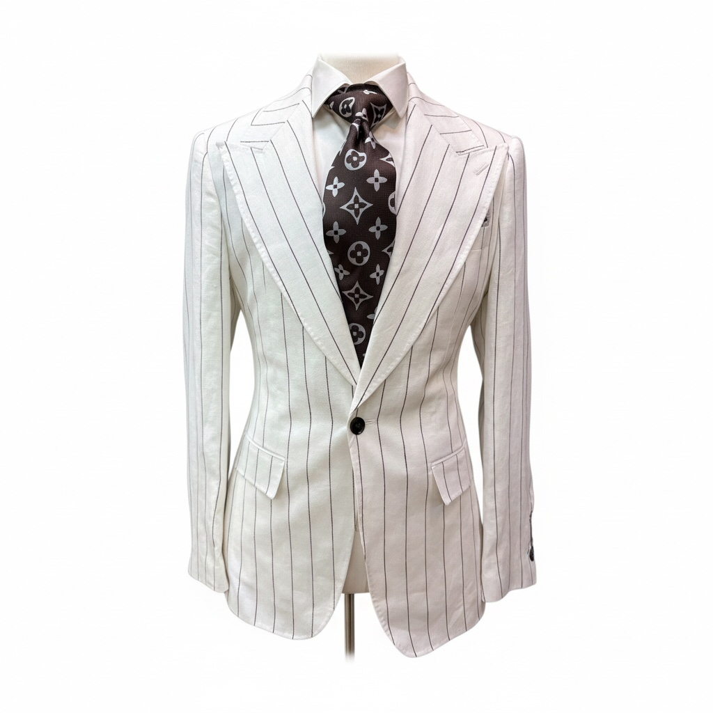 Couture Linen - White/Dark Brown Pinstripe
