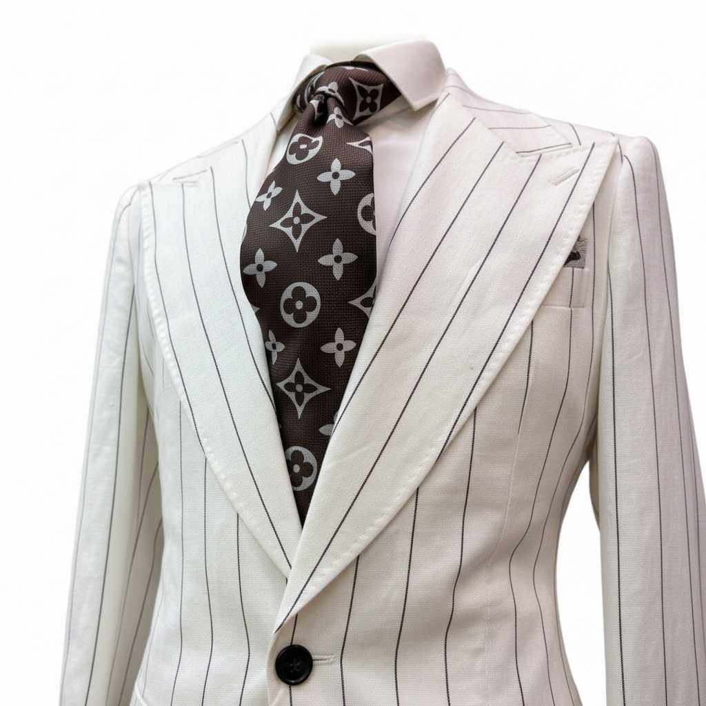 Couture Linen - White/Dark Brown Pinstripe
