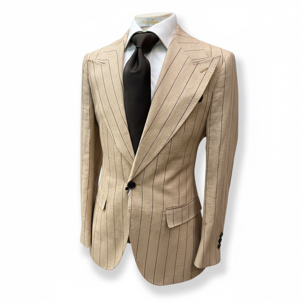 Couture Linen - Tan/Dark Brown Pinstripe
