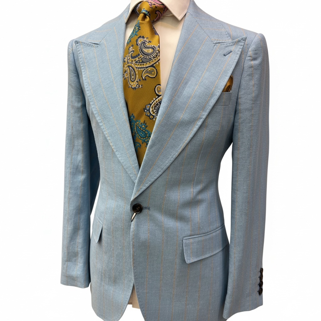 Couture Linen - Powder Blue/Tan Pinstripe
