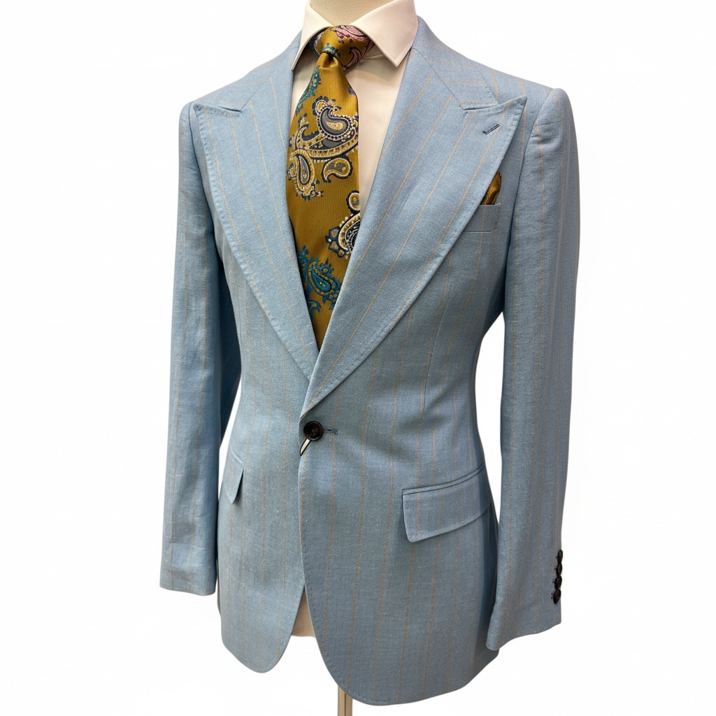 Couture Linen - Powder Blue/Tan Pinstripe