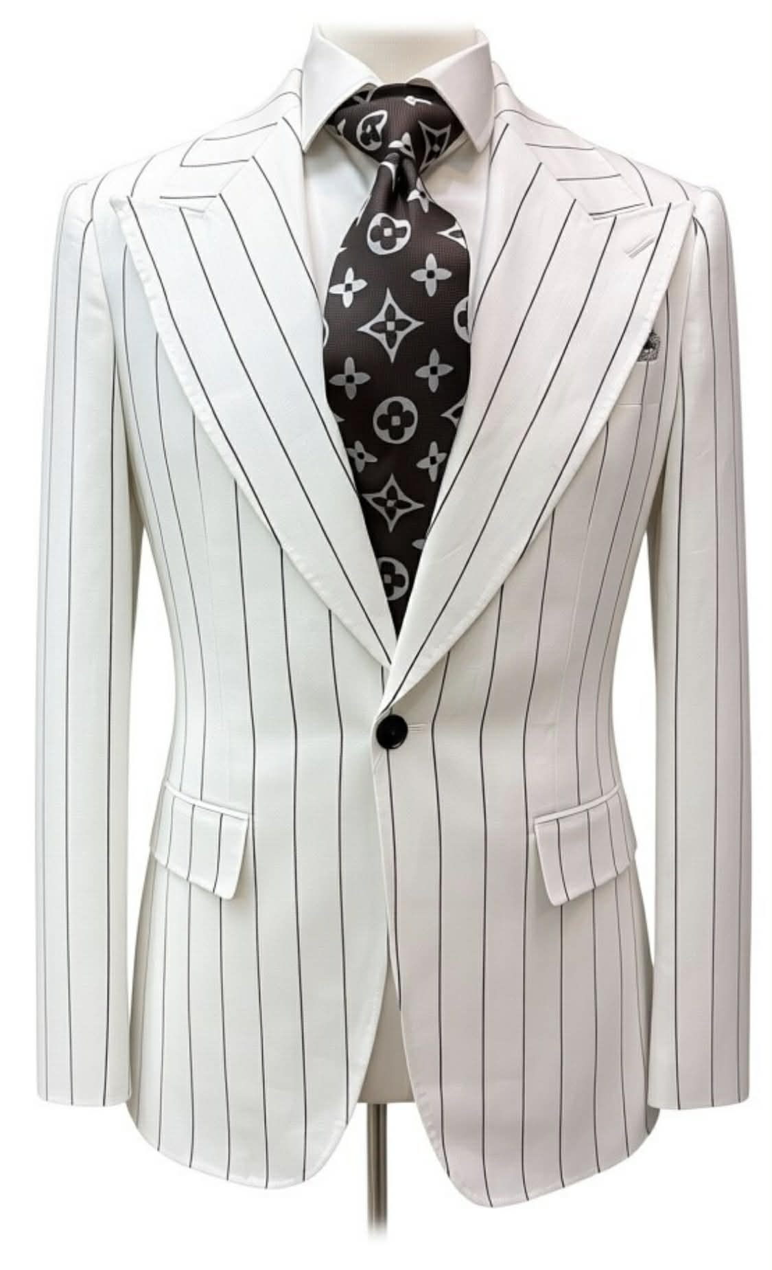 Couture Linen - White/Dark Brown Pinstripe