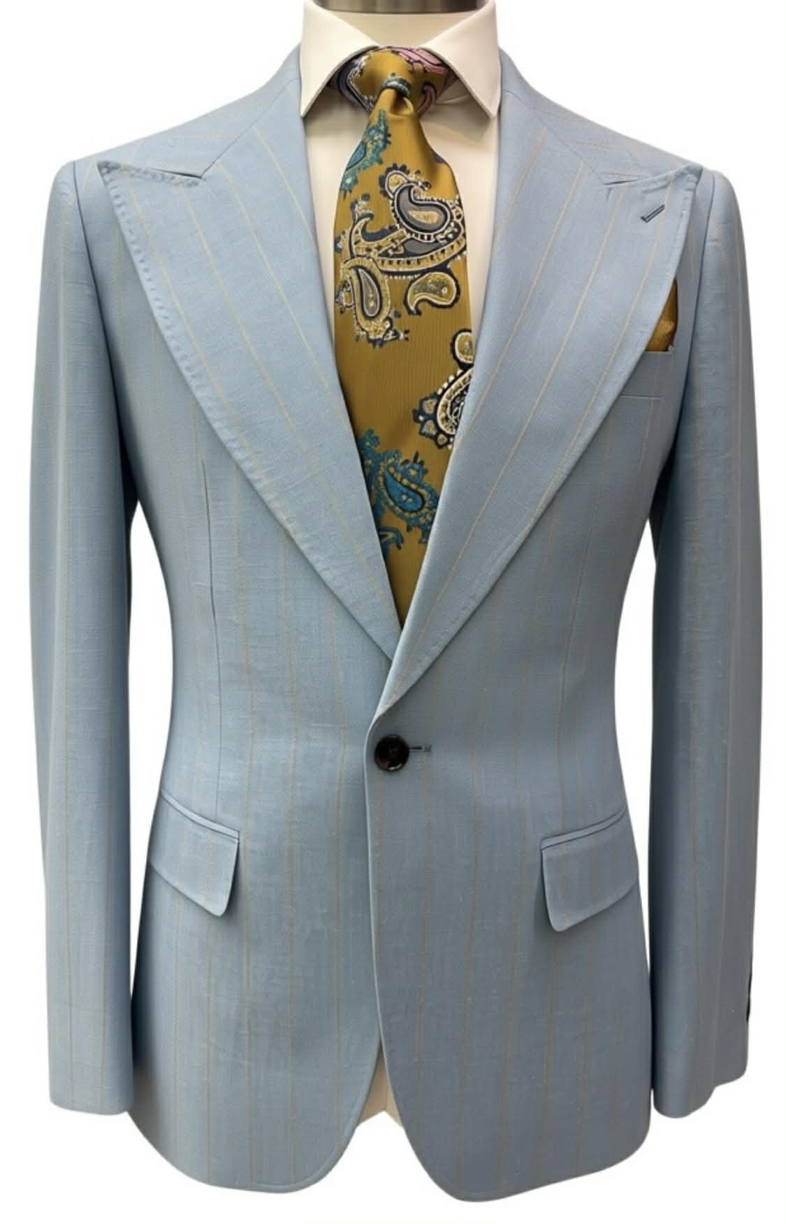Couture Linen - Powder Blue/Tan Pinstripe