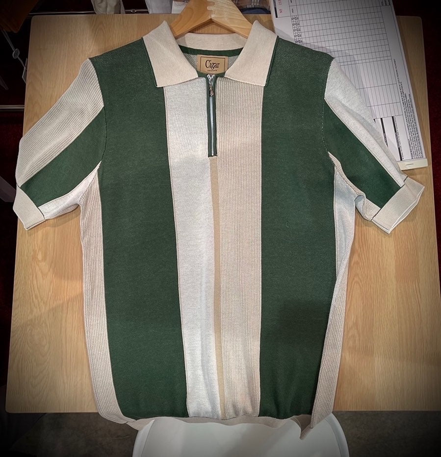 Green/Cream Short Sleeve Knit