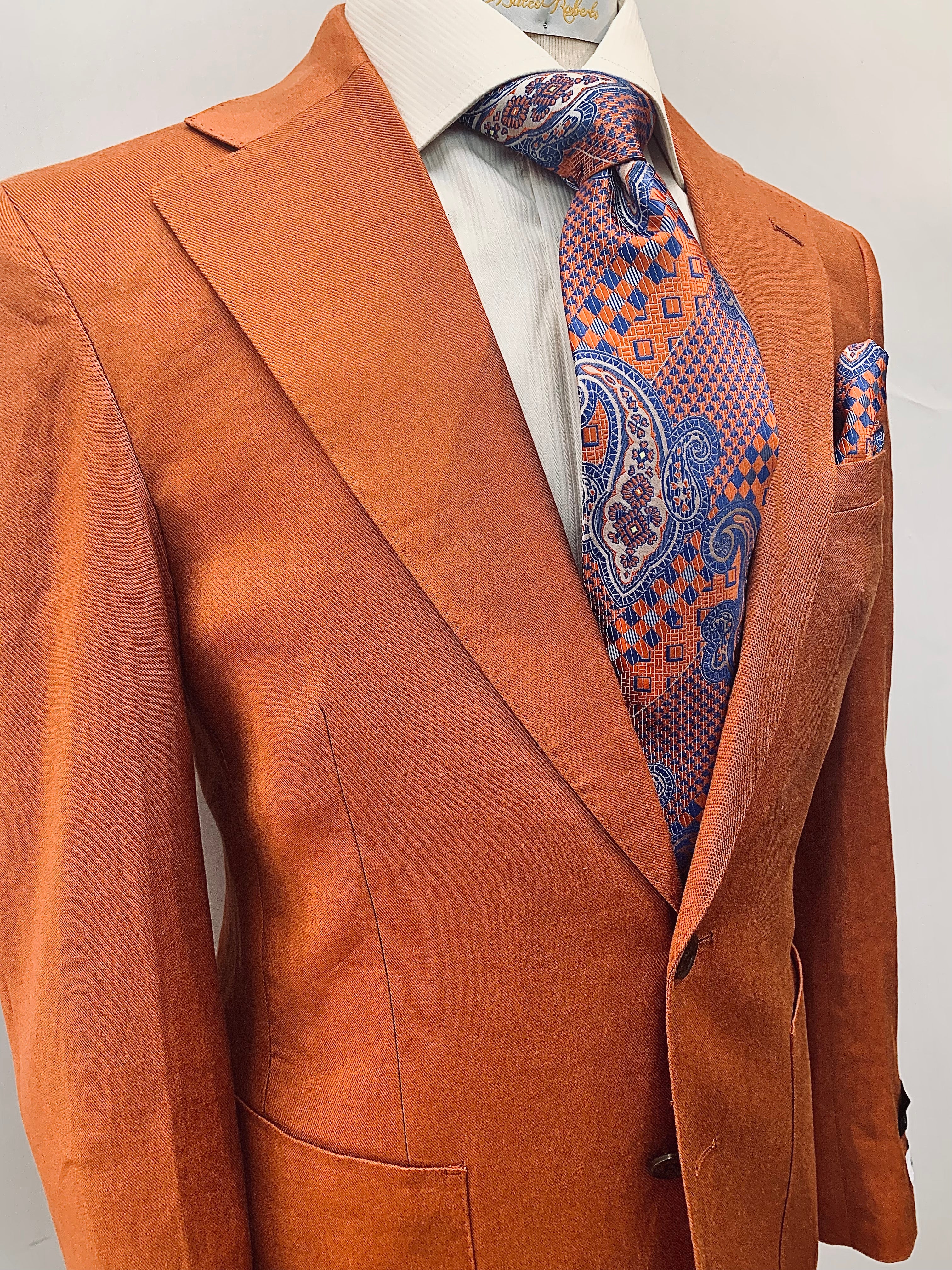 Tiglio Slim Fit Orange Stretch Linen Suit