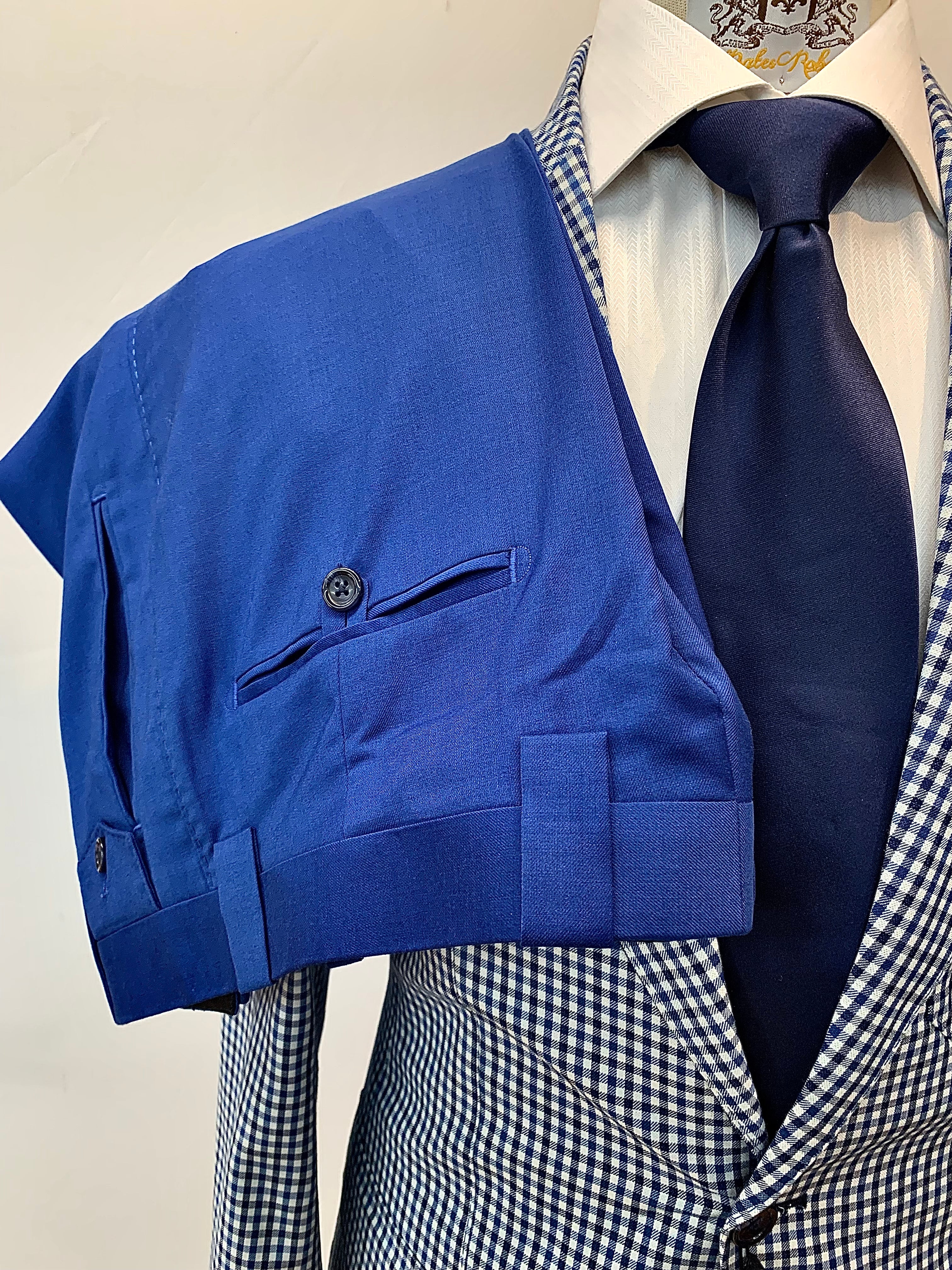 Stitch by Stitch Navy Plaid with w/Blue Flat Front Pant Blue Suit