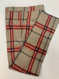 Slim Fitting Stretch Coffee Tan/Red/Black Plaid Slack