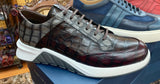 Burgundy Corrente Crocodile Embossed Leather Sport Shoe