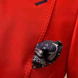 Red Jacket with Navy Double Pick Stitch Detailing w/Tartan Blue Flat Front Pants