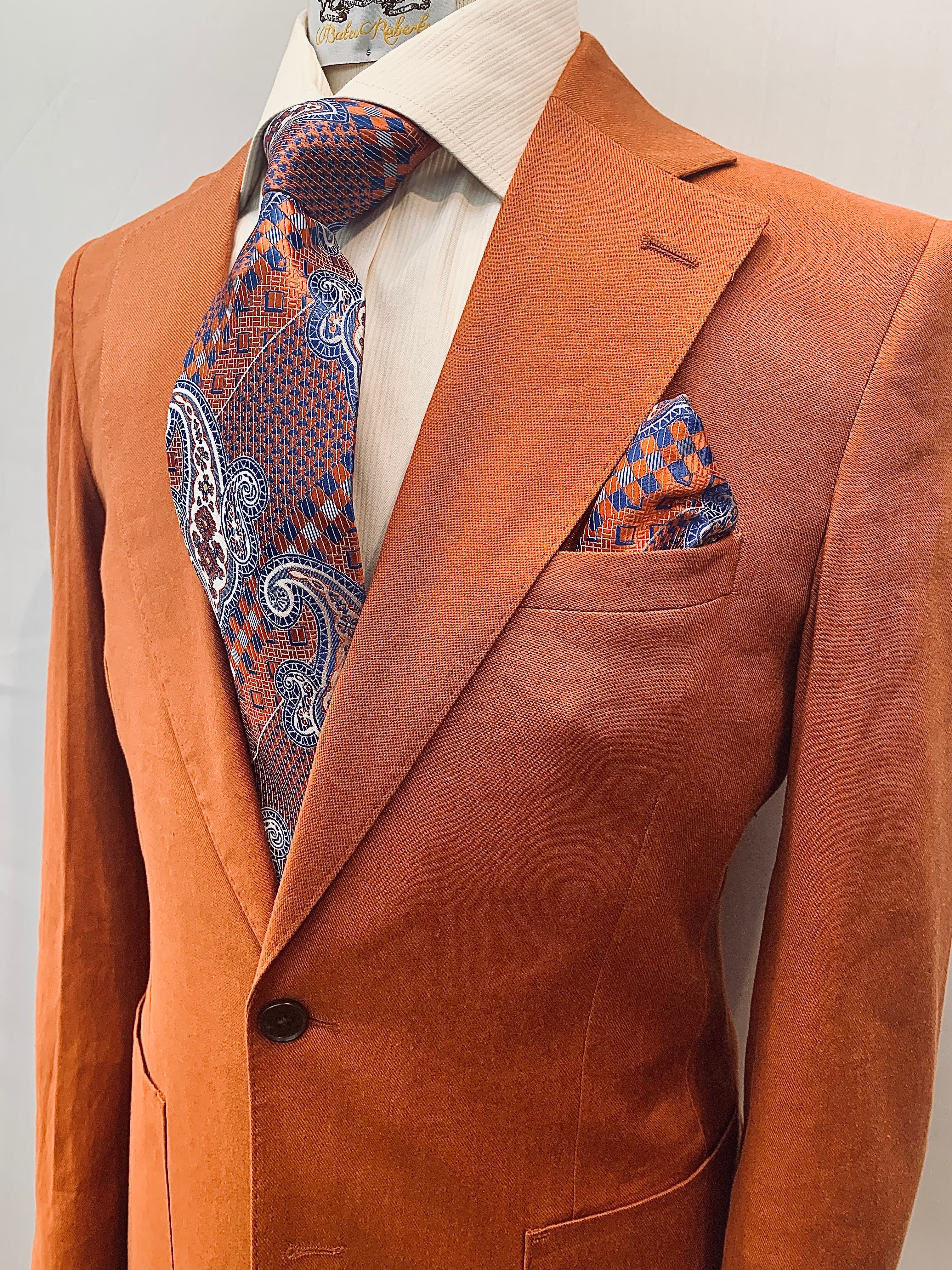 Tiglio Slim Fit Orange Stretch Linen Suit