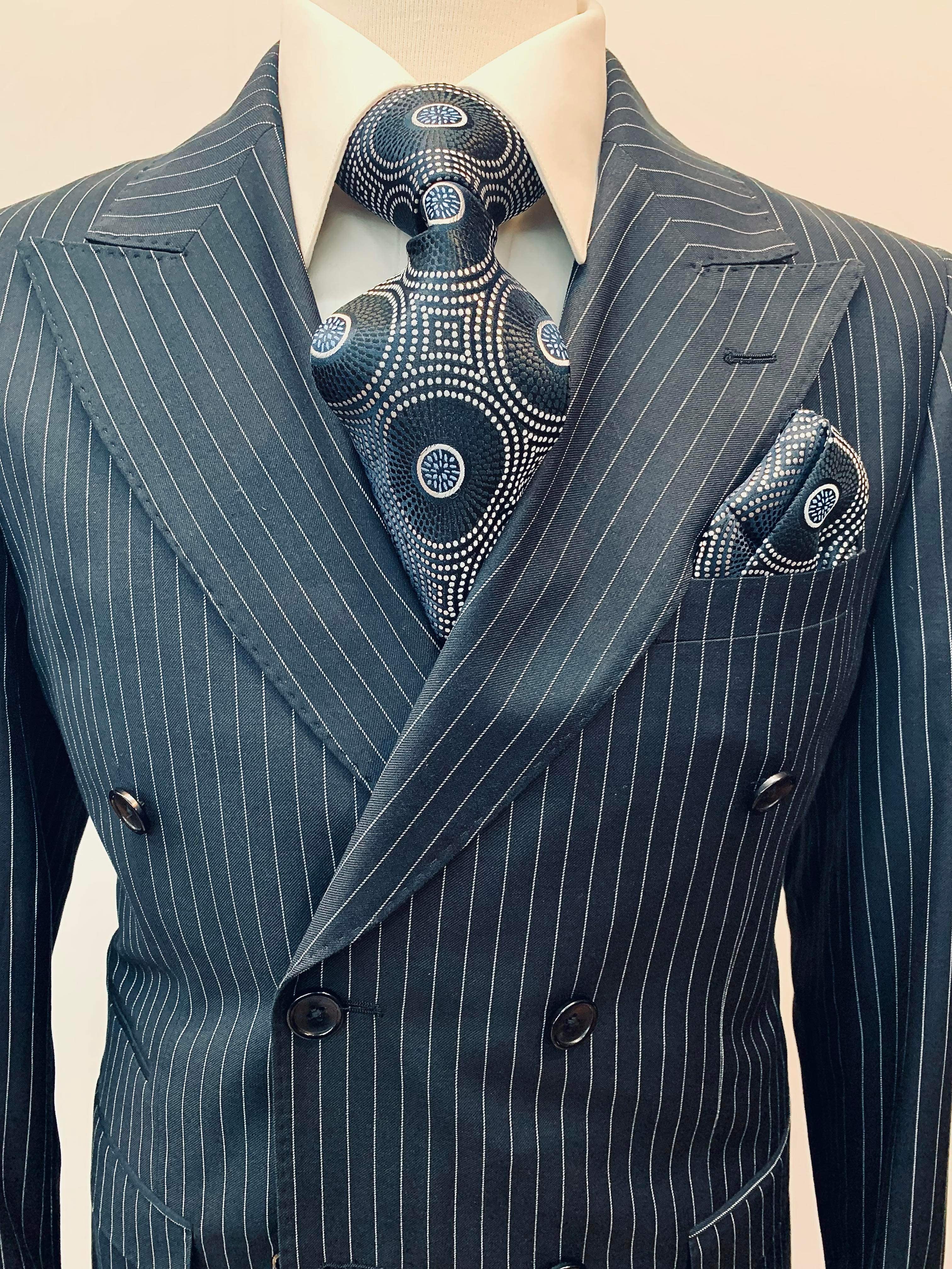 Carelli Slim Fit Navy Pinstripe Double Breasted Suit