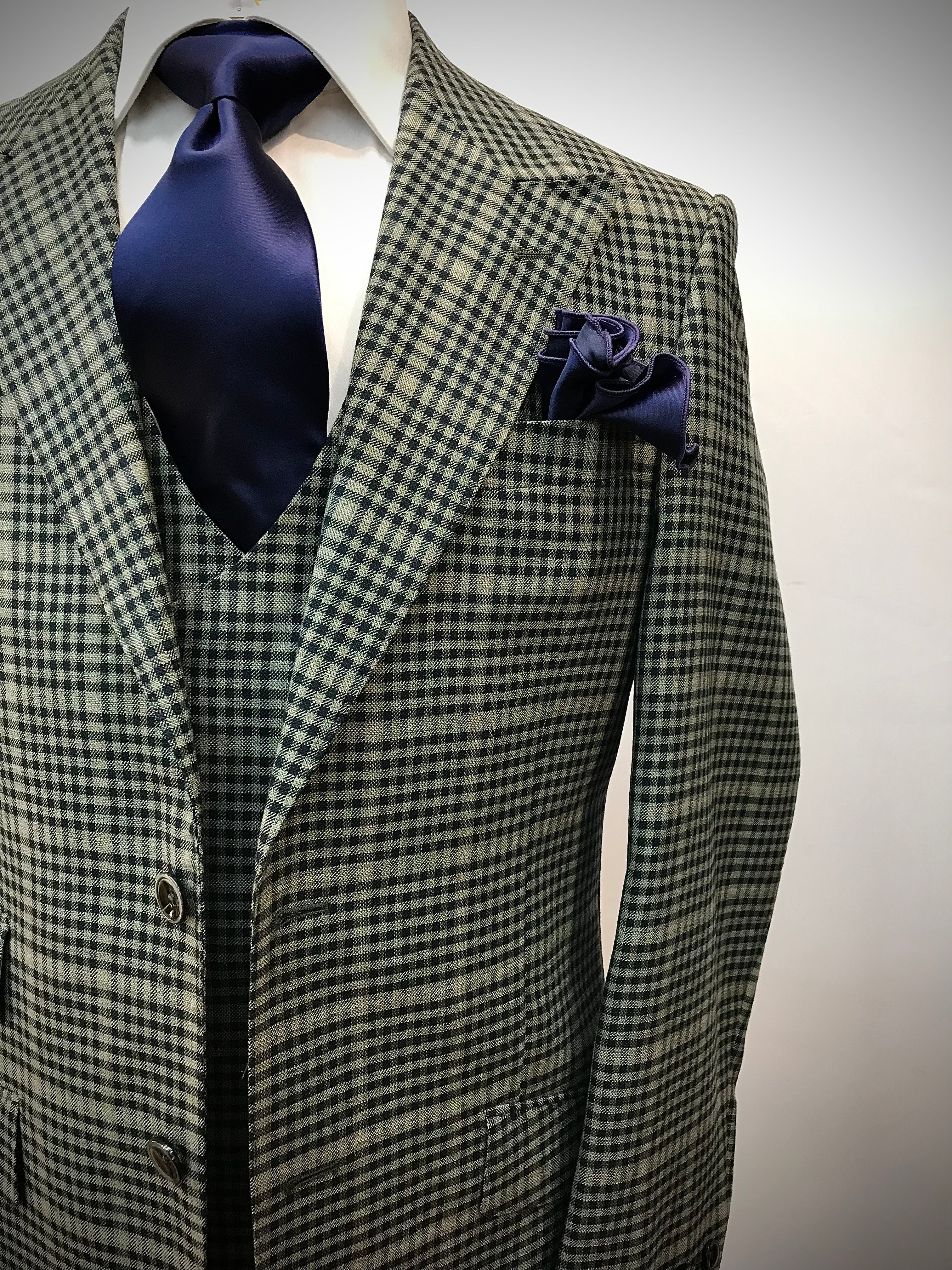 Tiglio Green/Navy Checkered Windowpane 3pc Suit