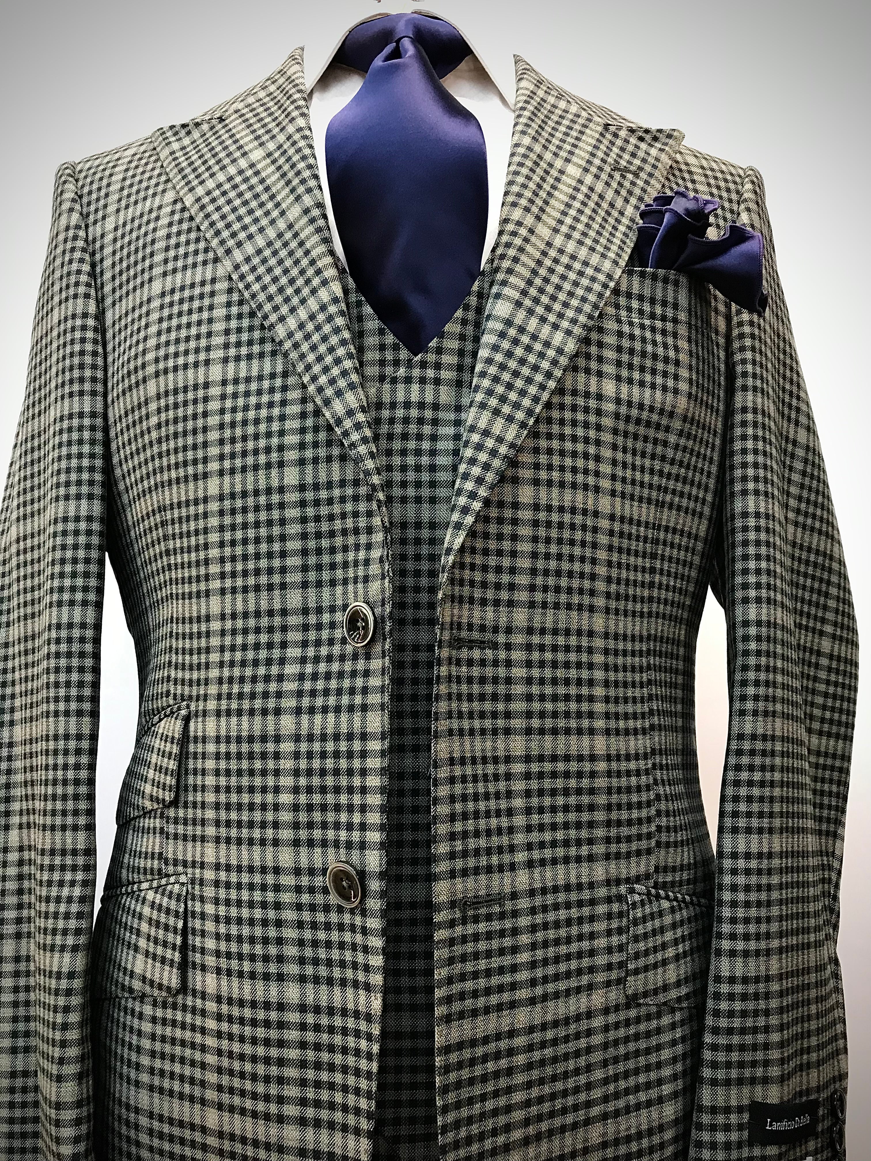 Tiglio Green/Navy Checkered Windowpane 3pc Suit